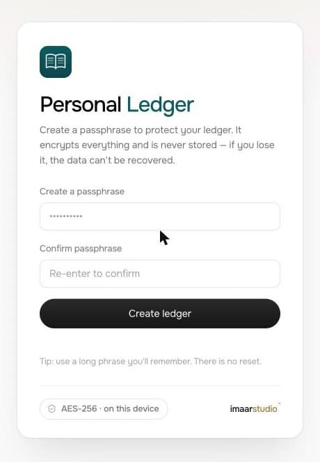 The Personal Ledger passphrase screen